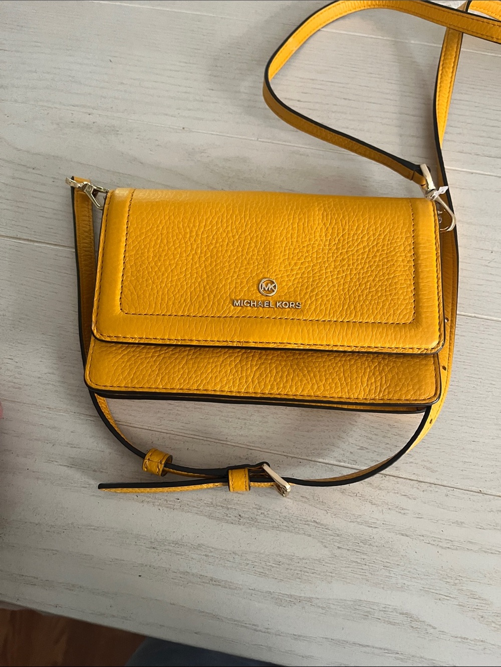 Michael Kors Mustard Yellow Pebbled Leather Crossbody
